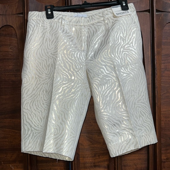 New York & Company Pants - New York & Company Shimmery Ivory Zebra-Texture Bermuda Shorts